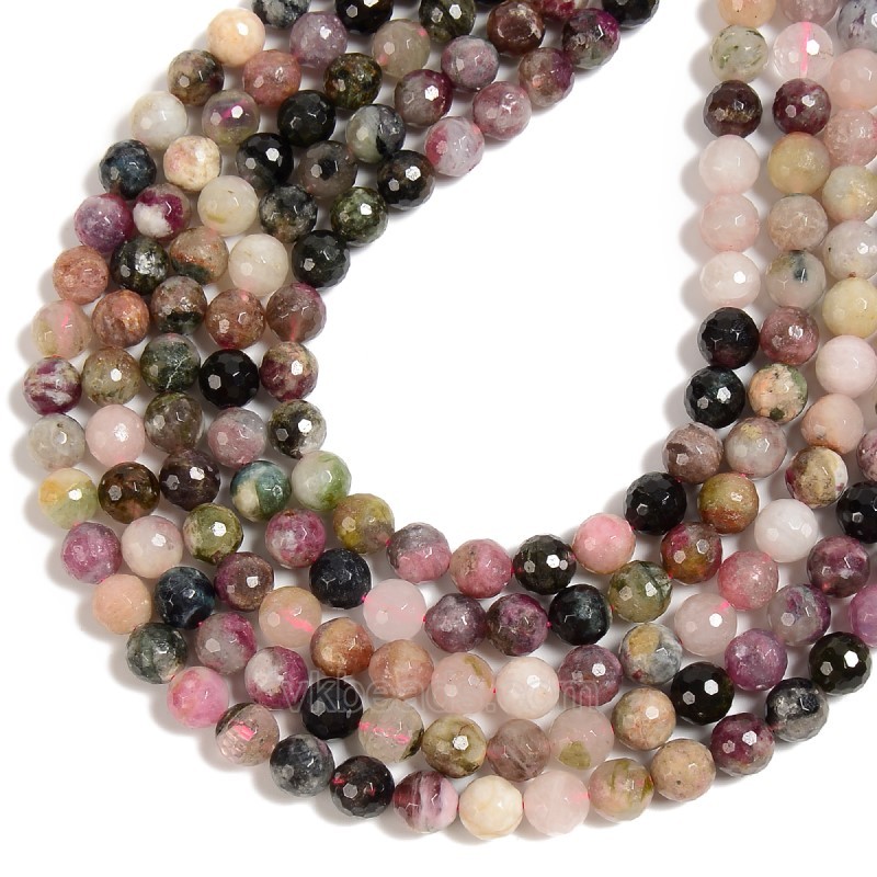 Multicolor Tourmaline Faceted Round Beads Strands, 128 Facets, Approx 6-10mm, 38cm/strand