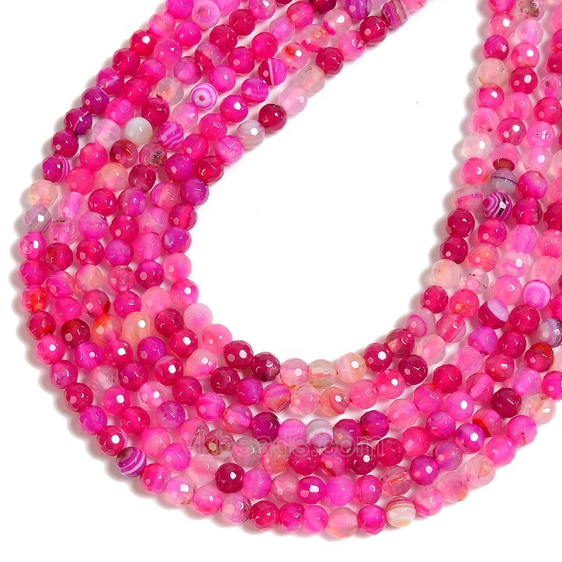 Fuchsia Lace/Banded Agate Faceted Round Beads Strands, 128 Facets, Approx 4-12mm, 38cm/strand