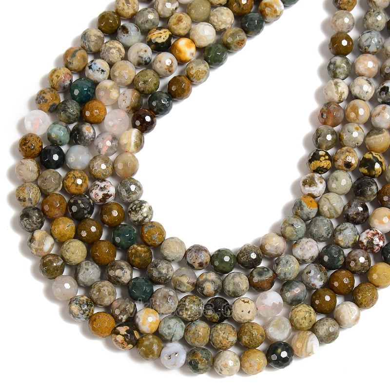Ocean Jasper Faceted Round Beads Strands, 128 Facets, Approx 6-8mm, 38cm/strand