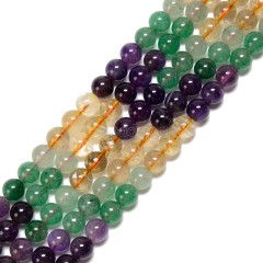 Gradient Multi Gemstones Smooth Round Beads Strands, Approx 6-10mm, 38cm/strand