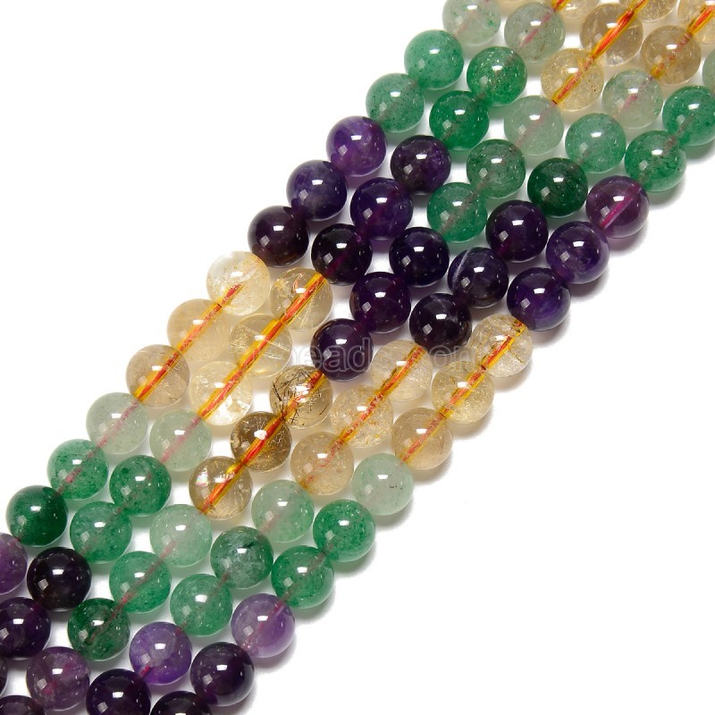 Gradient Multi Gemstones Smooth Round Beads Strands, Approx 6-10mm, 38cm/strand