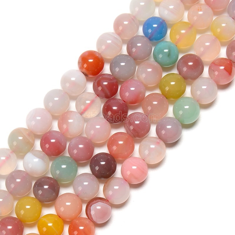 Multicolor Yanyuan Agate Smooth Round Beads Strands, Approx 6-10mm, 38cm/strand