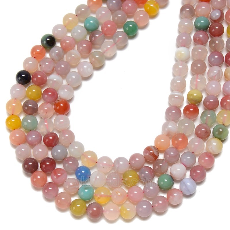 Multicolor Yanyuan Agate Smooth Round Beads Strands, Approx 6-10mm, 38cm/strand