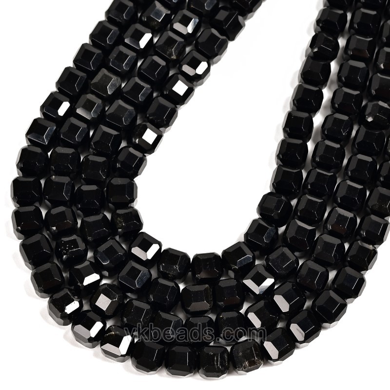 Black Agate Faceted Cube Beads Strands, Approx 8-9mm, 38cm/strand