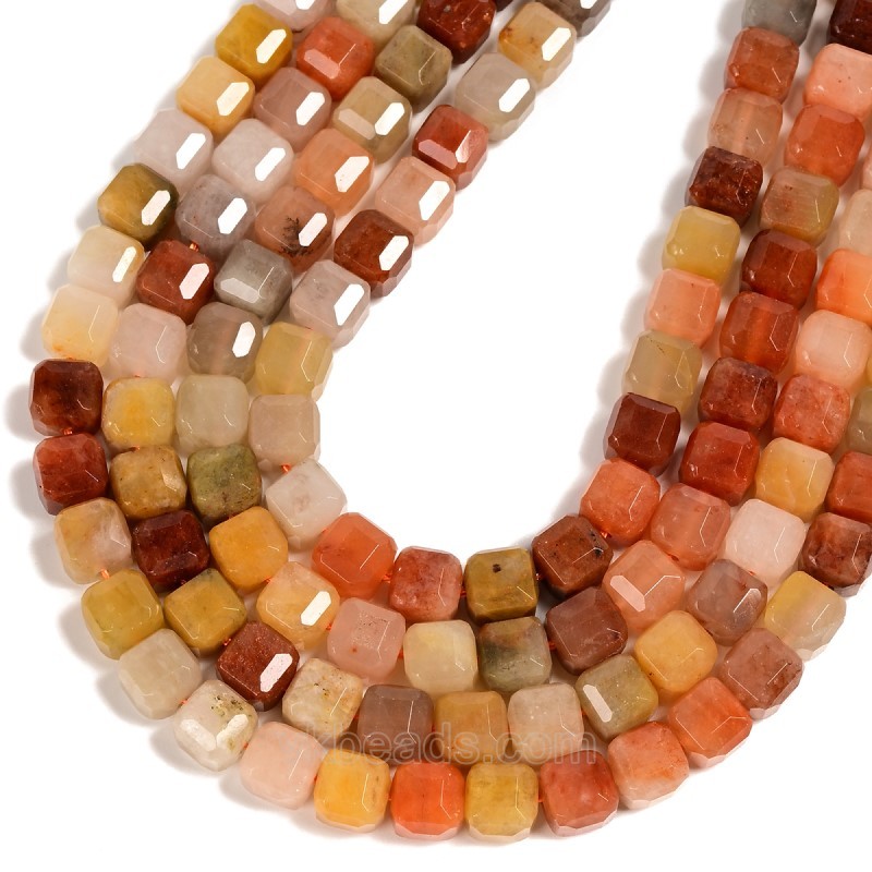 Quartzite Jade Faceted Cube Beads Strands, Approx 8-9mm, 38cm/strand