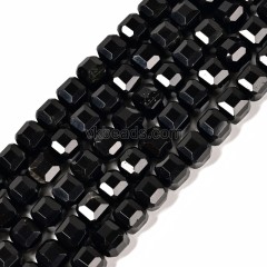 Black Agate Faceted Cube Beads Strands, Approx 8-9mm, 38cm/strand