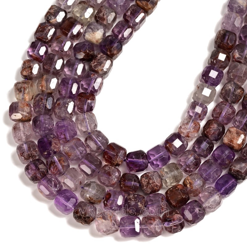 Super Seven Quartz Faceted Cube Beads Strands, Approx 8-9mm, 38cm/strand