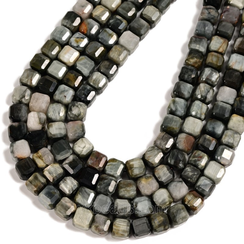Hawk's Eye Faceted Cube Beads Strands, Approx 8-9mm, 38cm/strand