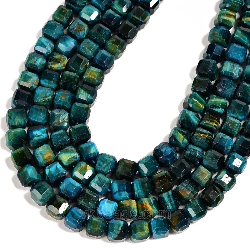 Blue Tiger Eye Faceted Cube Beads Strands, Approx 8-9mm, 38cm/strand