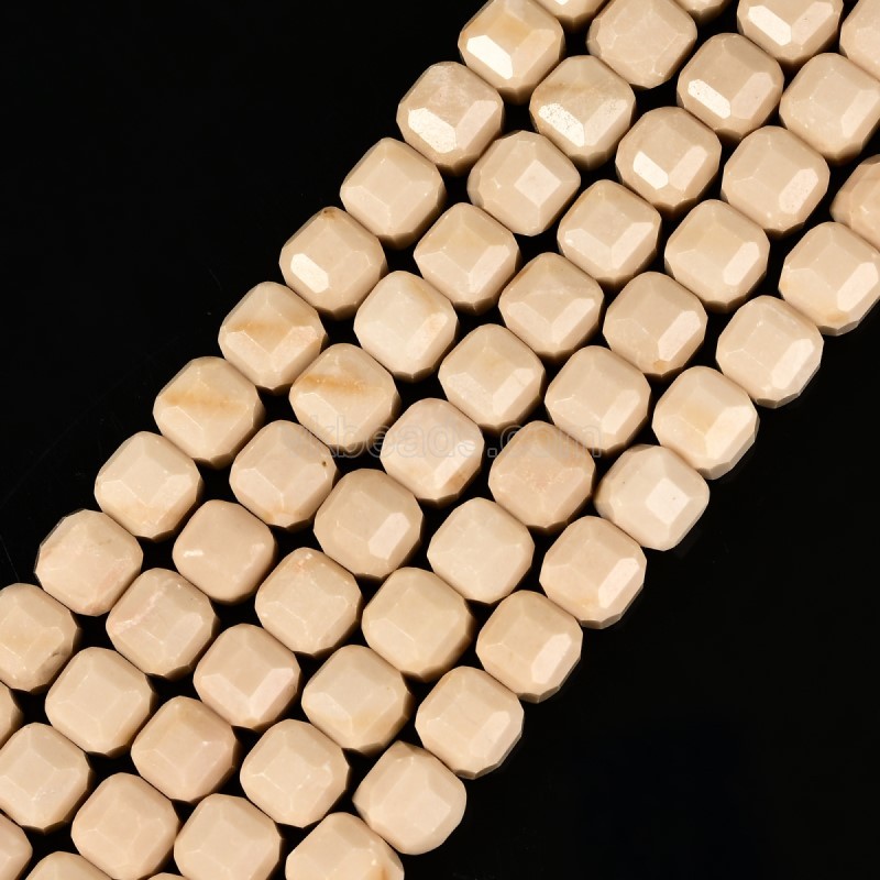 Creamy Petrified Wood Jasper Faceted Cube Beads Strands, Approx 8-9mm, 38cm/strand