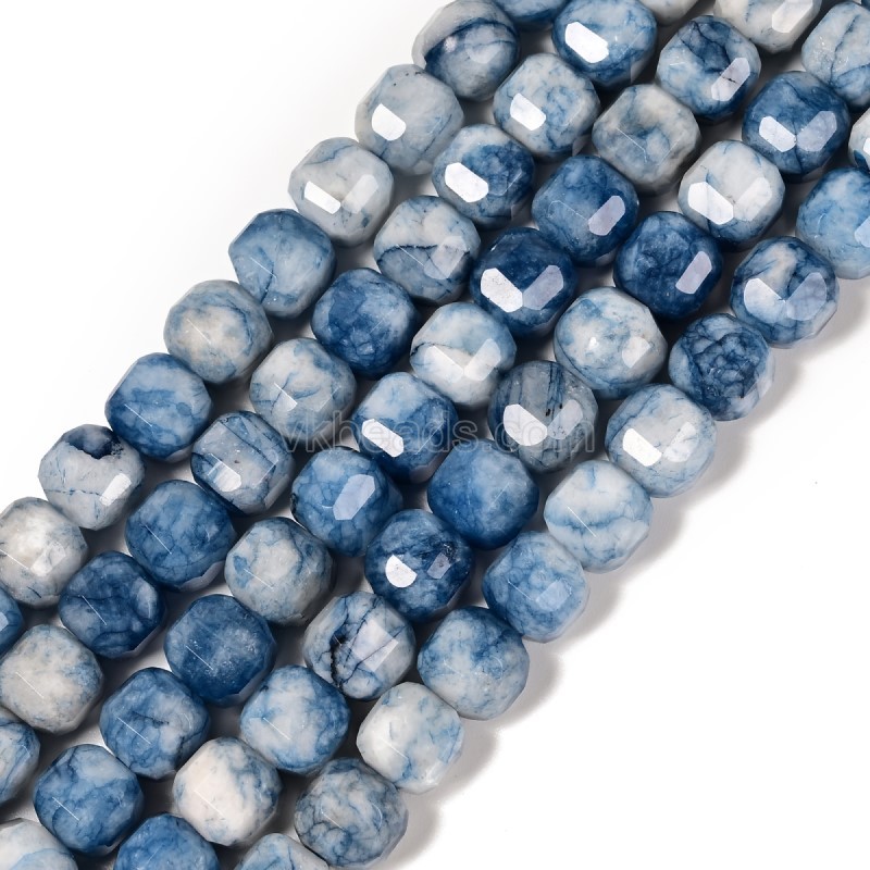 Dyed Blue Jade Faceted Cube Beads Strands, Approx 8-9mm, 38cm/strand