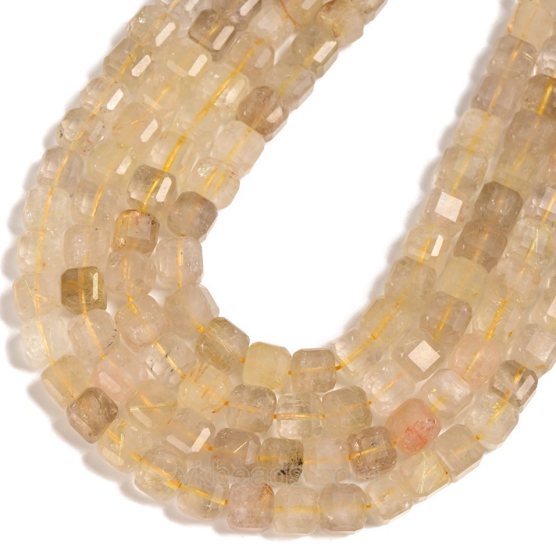 Golden Rutilated Quartz Faceted Cube Beads Strands, Approx 8-9mm, 38cm/strand