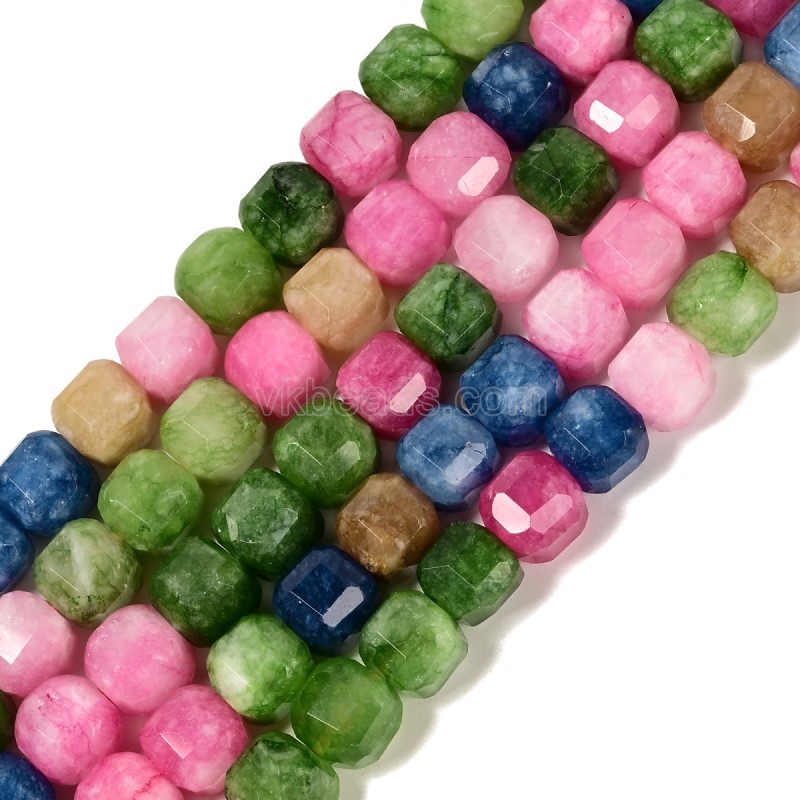 Dyed Multicolor Jade Faceted Cube Beads Strands, Approx 8-9mm, 38cm/strand