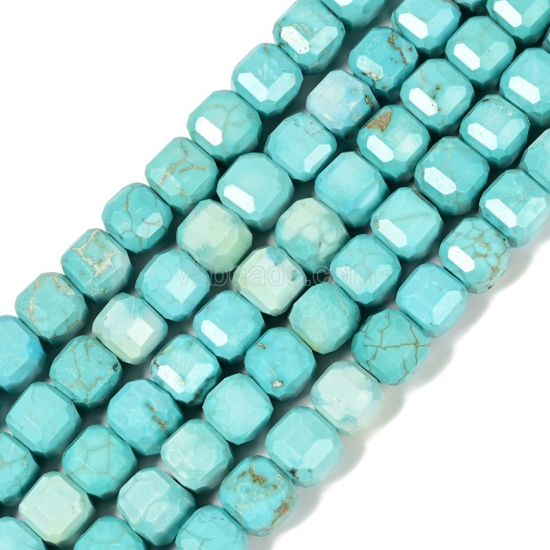 Blue Magnesite Faceted Cube Beads Strands, Approx 8-9mm, 38cm/strand