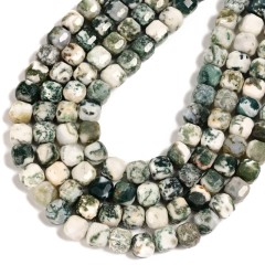Tree Agate Faceted Cube Beads Strands, Approx 8-9mm, 38cm/strand