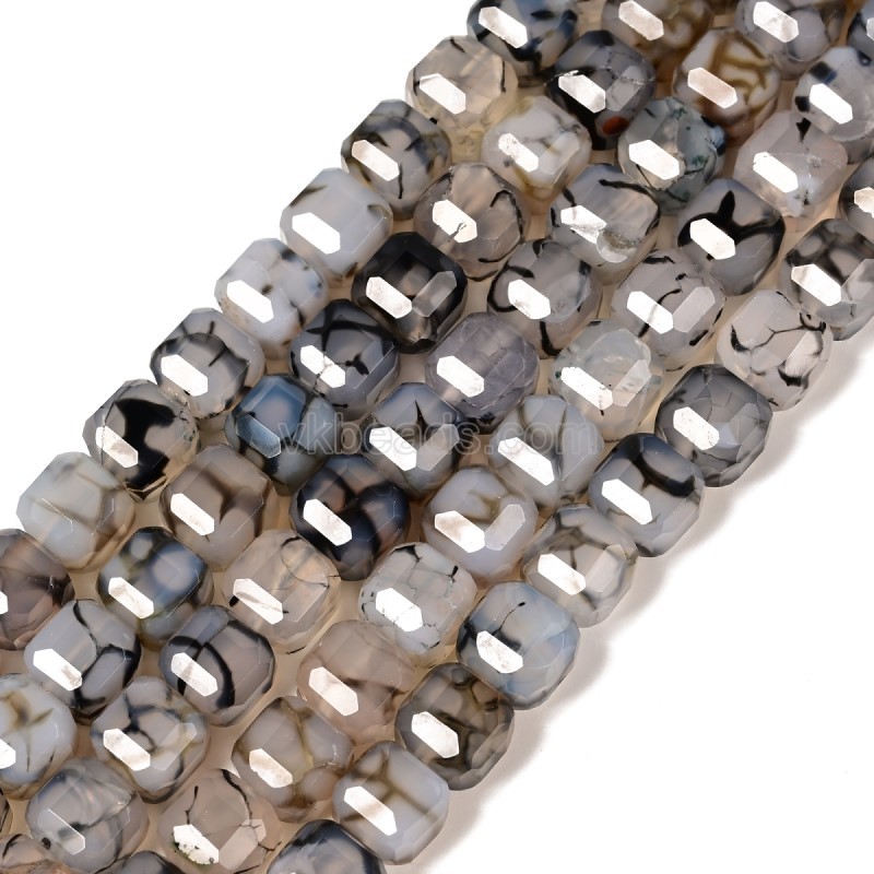 Dragon Vein Agate Faceted Cube Beads Strands, Approx 8-9mm, 38cm/strand