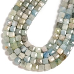Aquamarine Faceted Cube Beads Strands, Approx 8-9mm, 38cm/strand
