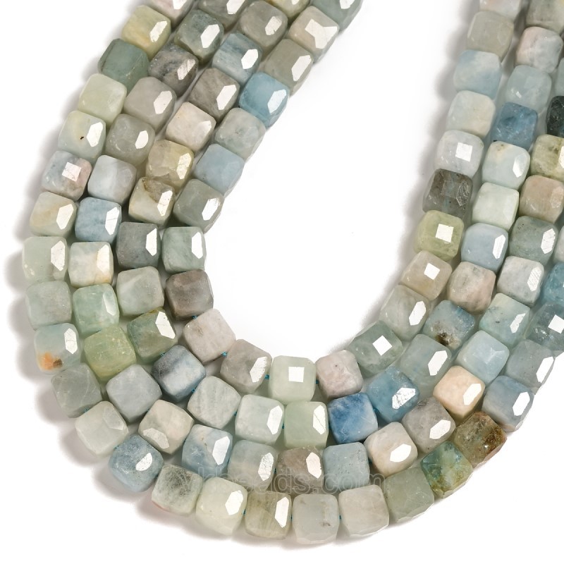 Aquamarine Faceted Cube Beads Strands, Approx 8-9mm, 38cm/strand