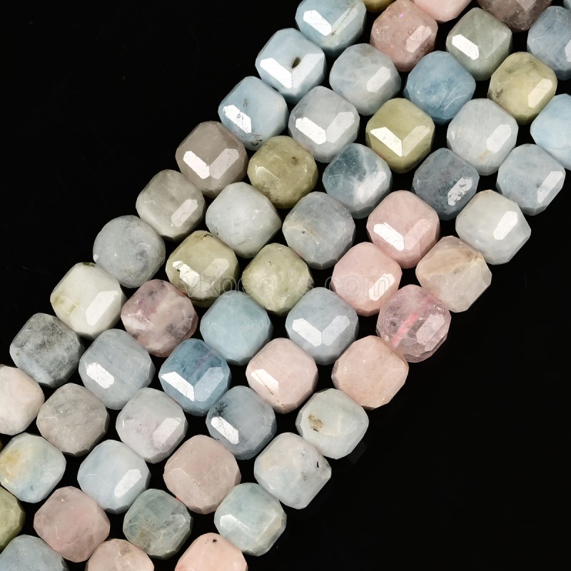 Morganite Faceted Cube Beads Strands, Approx 8-9mm, 38cm/strand