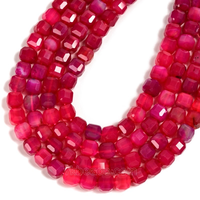 Dyed Bright Maroon Color Jade Faceted Cube Beads Strands, Approx 8-9mm, 38cm/strand