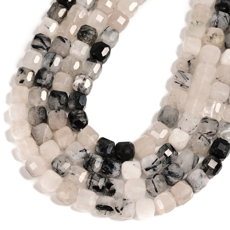 Black Rutilated Quartz Faceted Cube Beads Strands, Approx 8-9mm, 38cm/strand