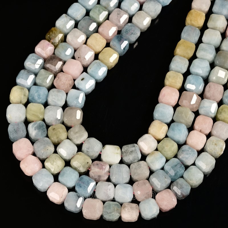 Morganite Faceted Cube Beads Strands, Approx 8-9mm, 38cm/strand