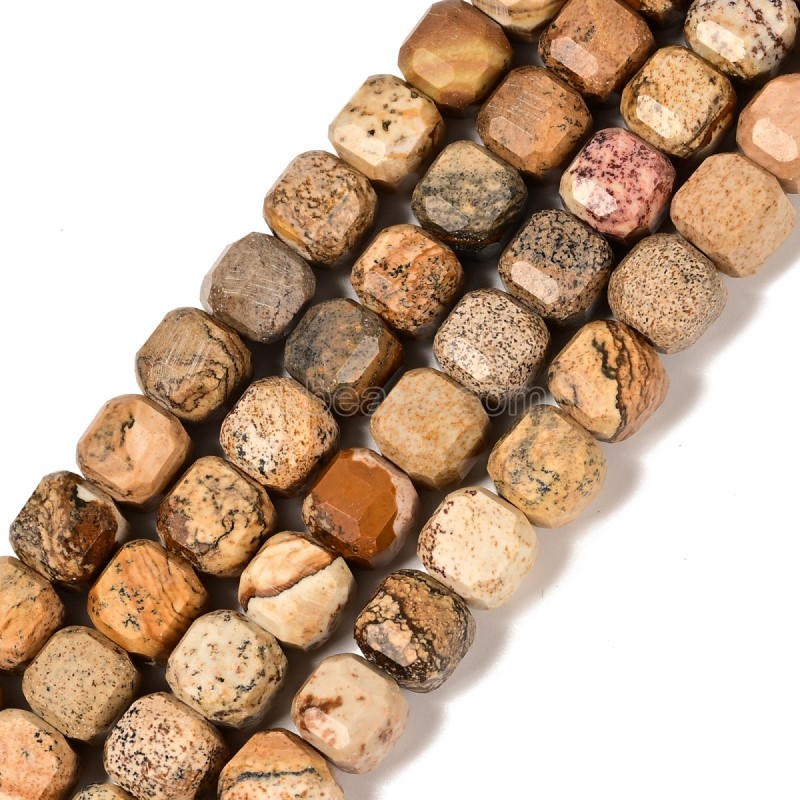 Picture Jasper Faceted Cube Beads Strands, Approx 8-9mm, 38cm/strand