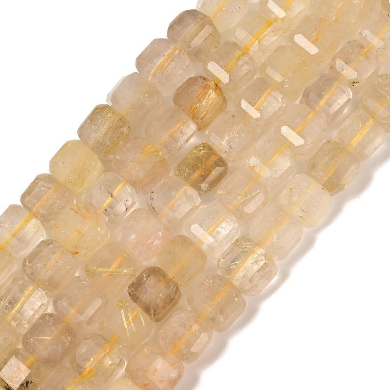 Golden Rutilated Quartz Faceted Cube Beads Strands, Approx 8-9mm, 38cm/strand