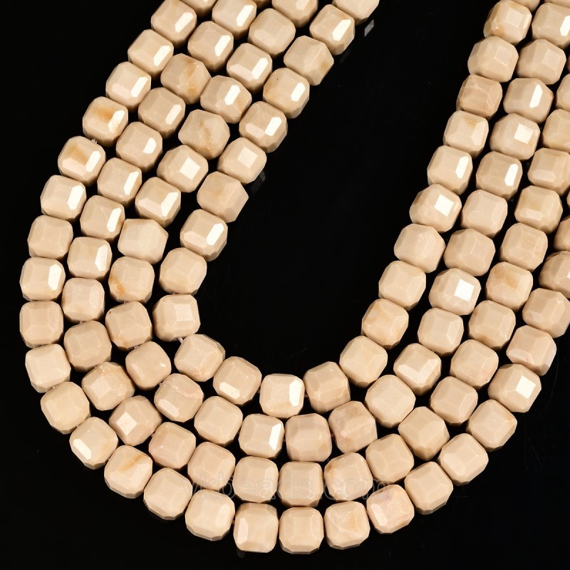 Creamy Petrified Wood Jasper Faceted Cube Beads Strands, Approx 8-9mm, 38cm/strand