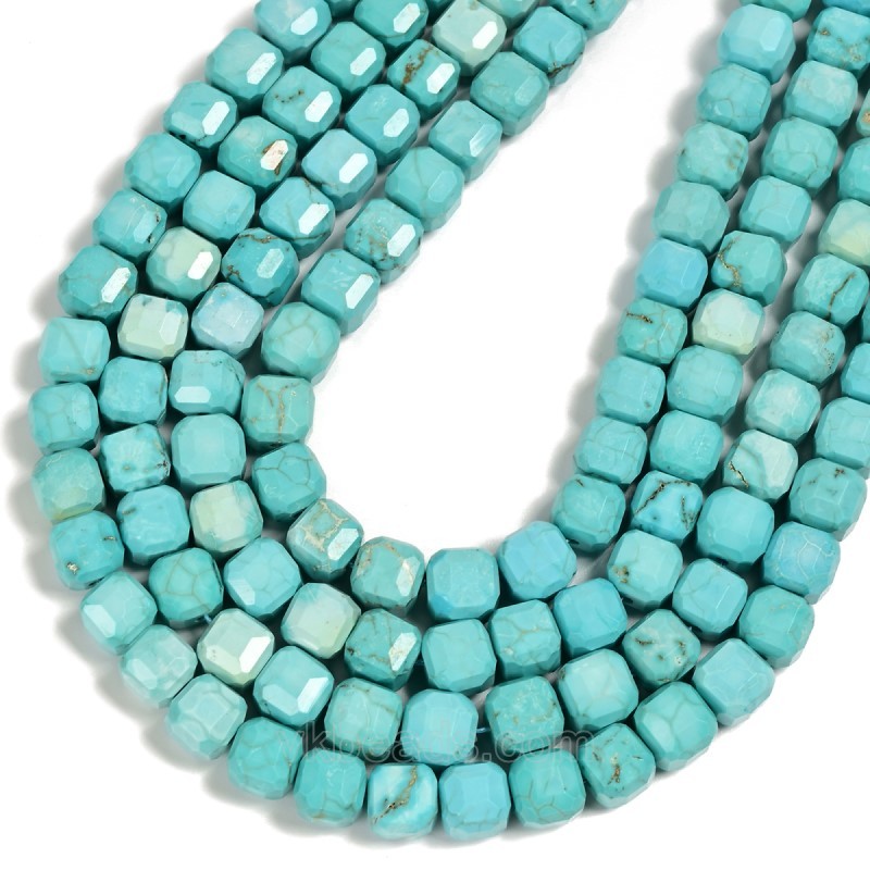 Blue Magnesite Faceted Cube Beads Strands, Approx 8-9mm, 38cm/strand