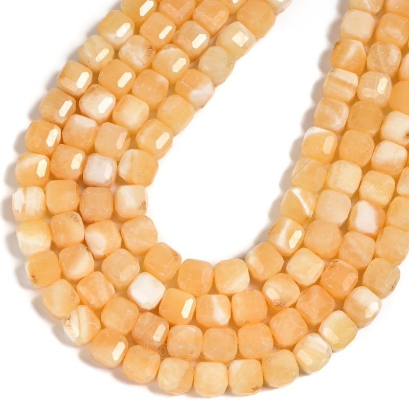 Beige Jade Faceted Cube Beads Strands, Approx 8-9mm, 38cm/strand