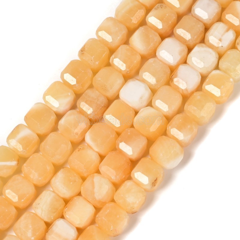 Beige Jade Faceted Cube Beads Strands, Approx 8-9mm, 38cm/strand