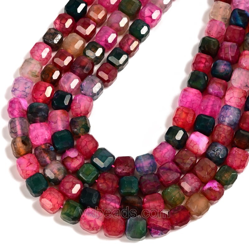 Multicolor Agate Faceted Cube Beads Strands, Approx 8-9mm, 38cm/strand
