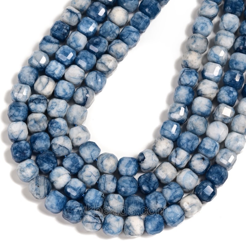 Dyed Blue Jade Faceted Cube Beads Strands, Approx 8-9mm, 38cm/strand
