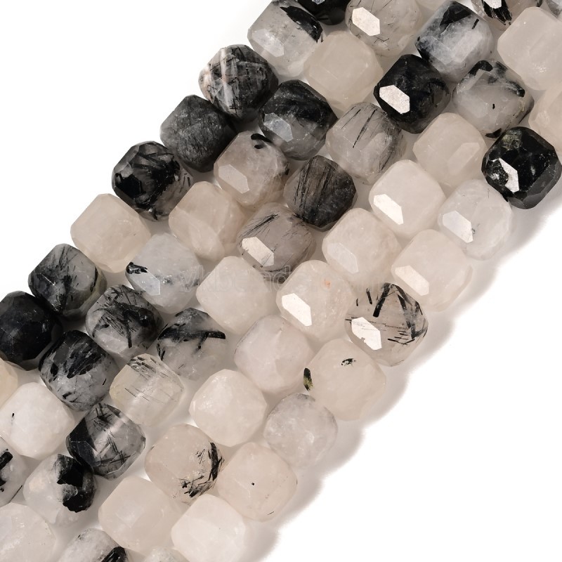 Black Rutilated Quartz Faceted Cube Beads Strands, Approx 8-9mm, 38cm/strand