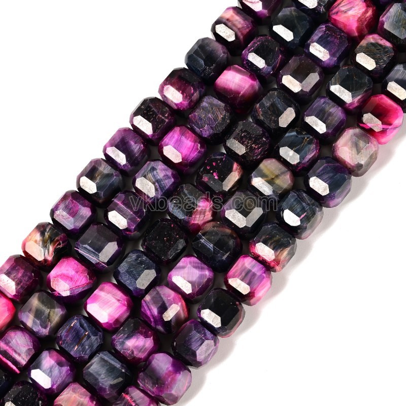 Fuchsia Blue Tiger Eye Faceted Cube Beads Strands, Approx 8-9mm, 38cm/strand