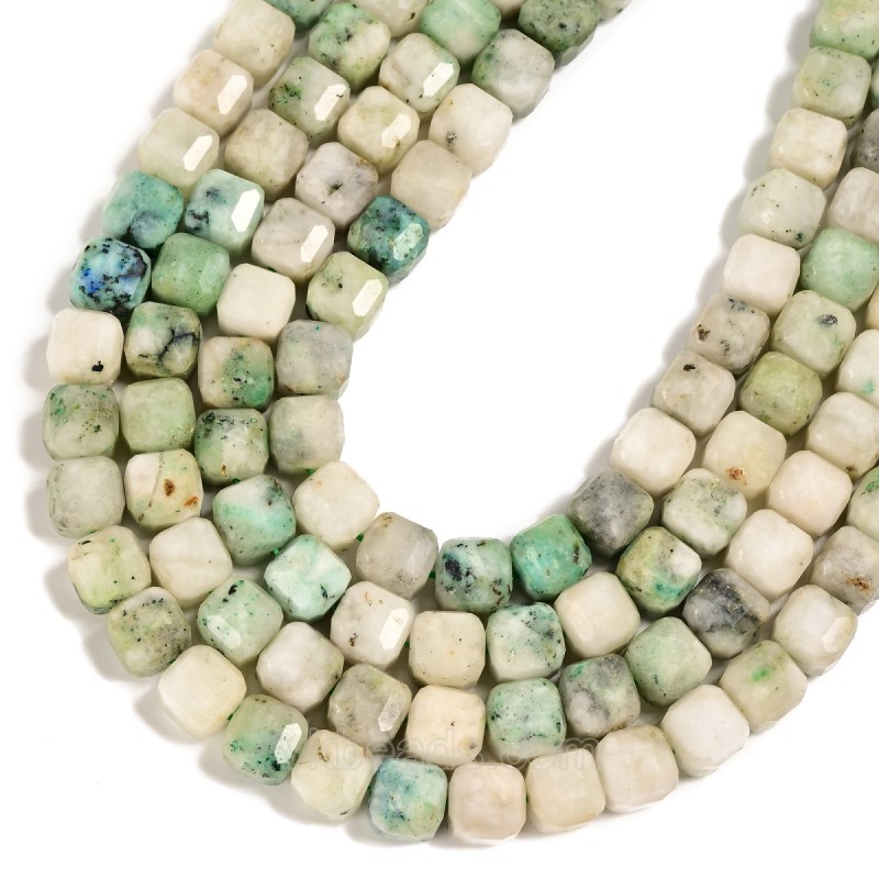 Kiwi Jasper Faceted Cube Beads Strands, Approx 8-9mm, 38cm/strand