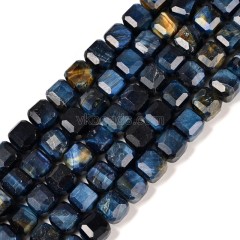 Lapis Lazuli Blue Color Tiger Eye Faceted Cube Beads Strands, Approx 8-9mm, 38cm/strand