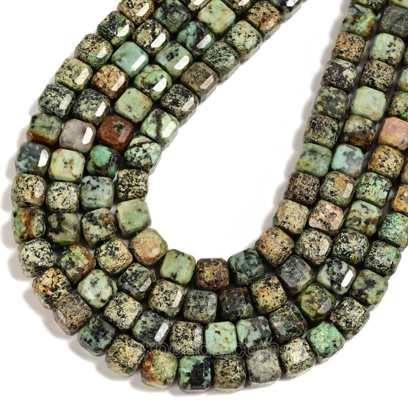 African Turquoise Faceted Cube Beads Strands, Approx 8-9mm, 38cm/strand