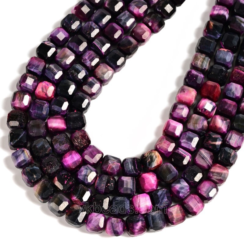 Fuchsia Blue Tiger Eye Faceted Cube Beads Strands, Approx 8-9mm, 38cm/strand