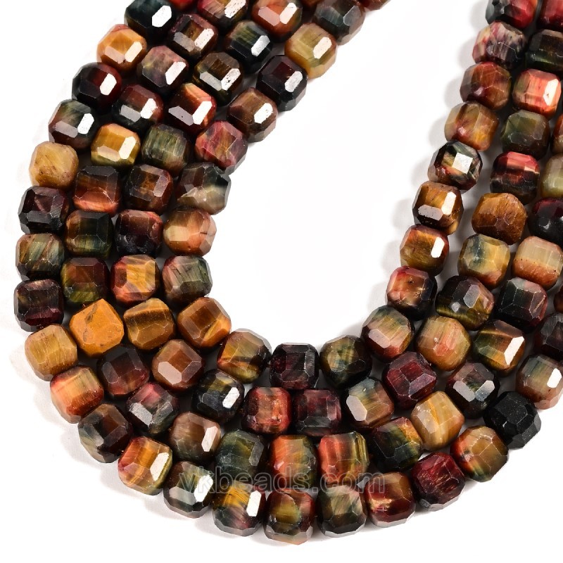 Multicolor Tiger Eye Faceted Cube Beads Strands, Approx 8-9mm, 38cm/strand