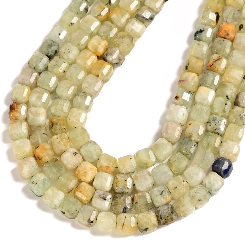 Prehnite Faceted Cube Beads Strands, Approx 8-9mm, 38cm/strand