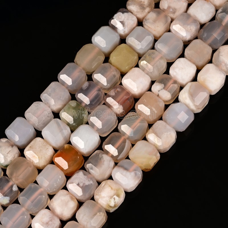 Sakura Agate Faceted Cube Beads Strands, Approx 8-9mm, 38cm/strand