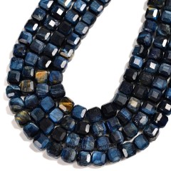 Lapis Lazuli Blue Color Tiger Eye Faceted Cube Beads Strands, Approx 8-9mm, 38cm/strand