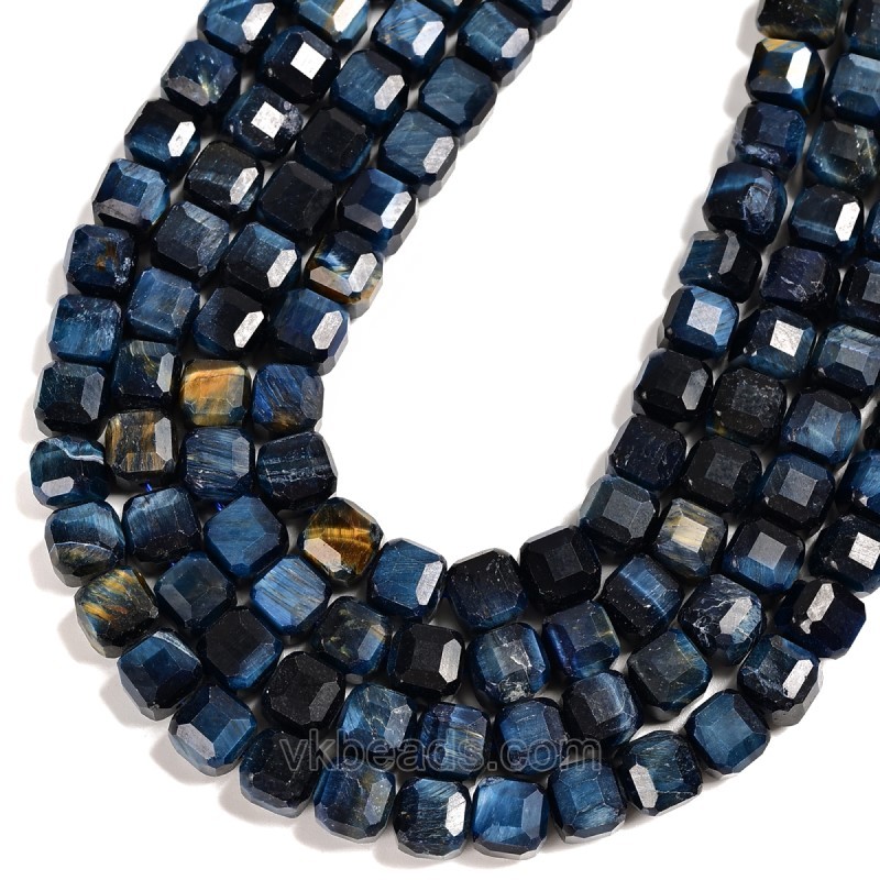 Lapis Lazuli Blue Color Tiger Eye Faceted Cube Beads Strands, Approx 8-9mm, 38cm/strand
