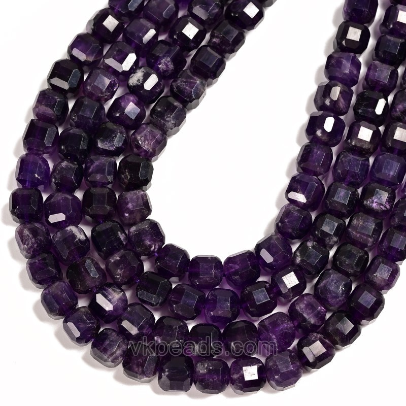 Amethyst Faceted Cube Beads Strands, Approx 8-9mm, 38cm/strand