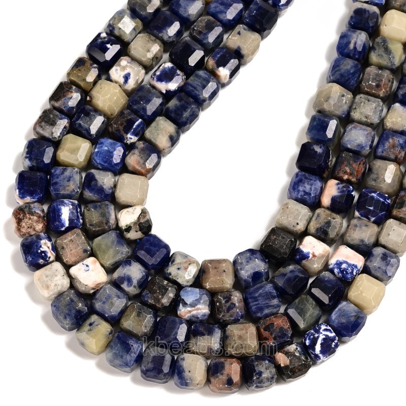 Sodalite Faceted Cube Beads Strands, Approx 8-9mm, 38cm/strand