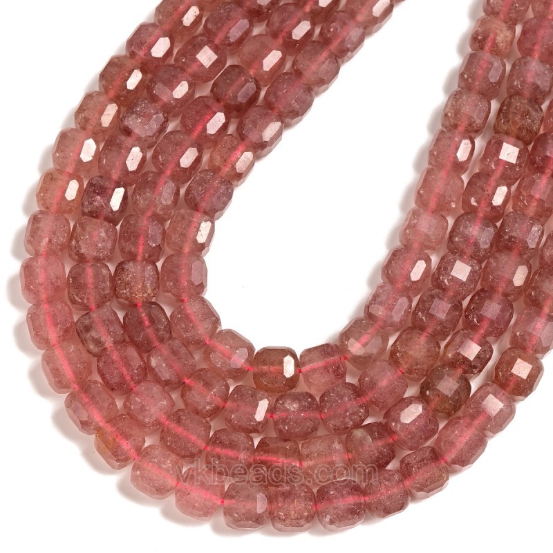 Red Strawberry Quartz Faceted Cube Beads Strands, Approx 8-9mm, 38cm/strand