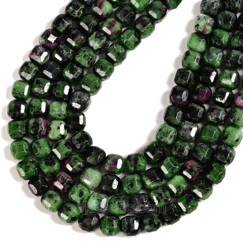 Ruby Zoisite Faceted Cube Beads Strands, Approx 8-9mm, 38cm/strand