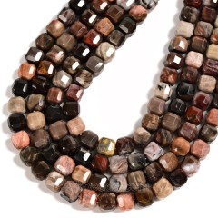Petrified Wood Jasper Faceted Cube Beads Strands, Approx 8-9mm, 38cm/strand